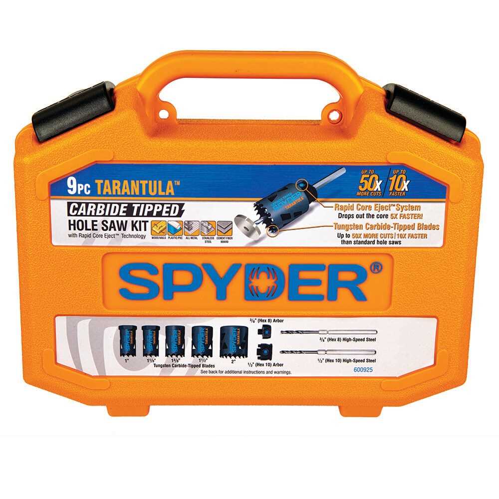 Spyder 600925 Spyder 9-Piece Carbide-Tipped Arbored Hole Saw Set