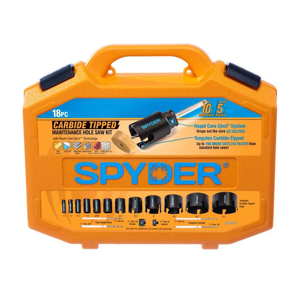 Spyder 600938 Spyder 18-Piece Carbide-Tipped Arbored Hole Saw Set