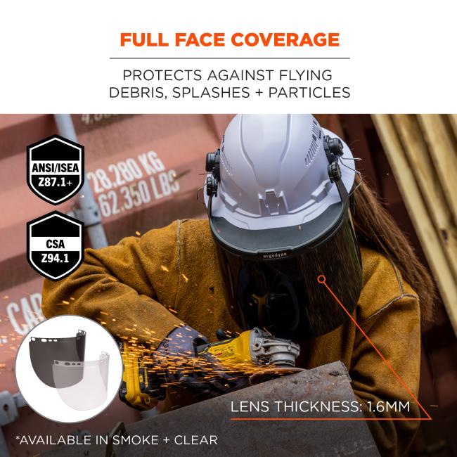 Ergodyne 60251 Skullerz 8998 Anti-Scratch & Anti-Fog Face Shield Replacement for Full Brim Hard Hat
