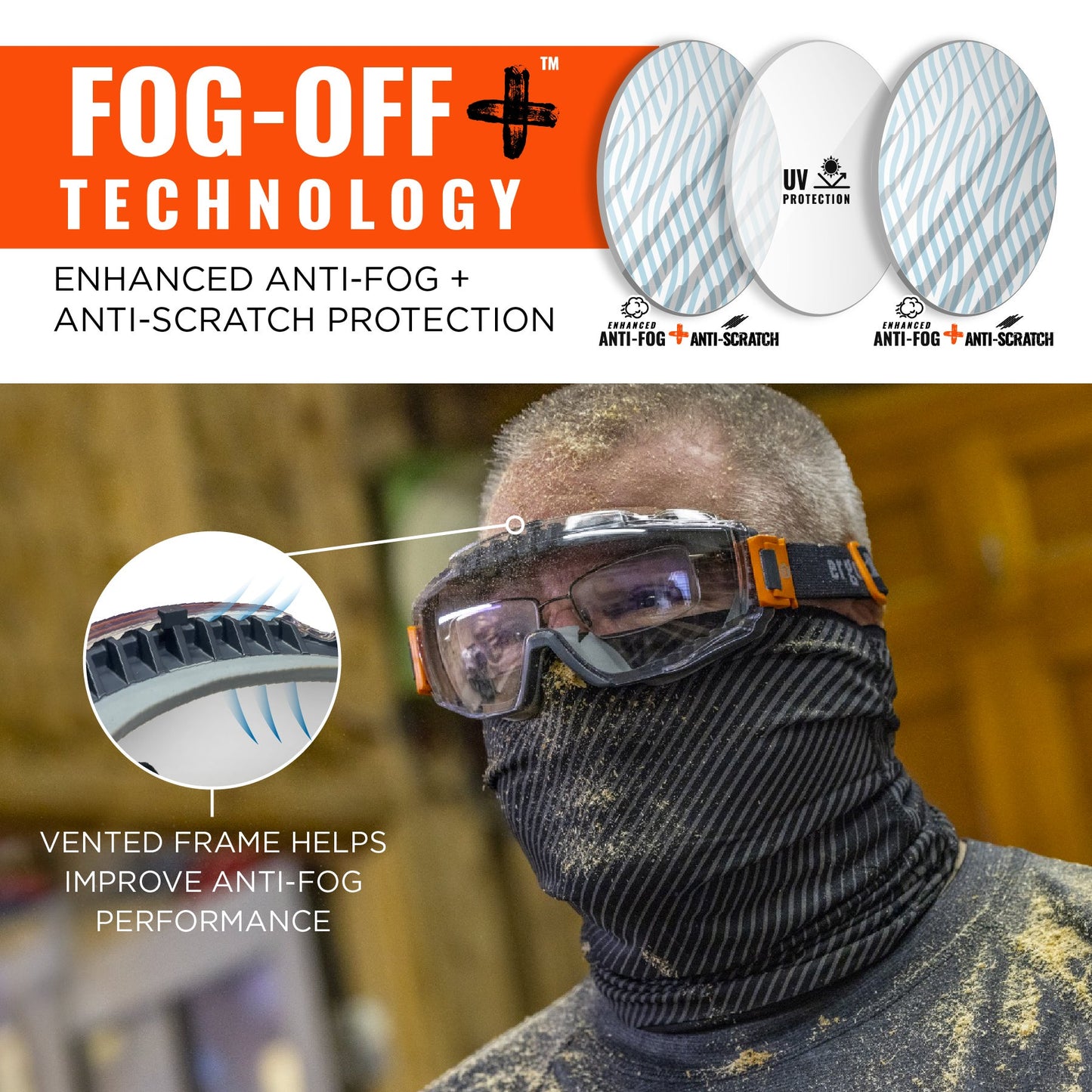 Ergodyne 60300 Skullerz MODI OTG Anti-Scratch & Anti-Fog Safety Goggles with Elastic Strap