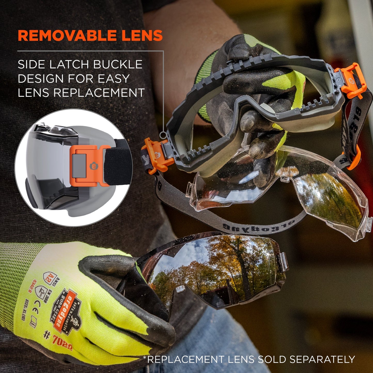 Ergodyne 60300 Skullerz MODI OTG Anti-Scratch & Anti-Fog Safety Goggles with Elastic Strap