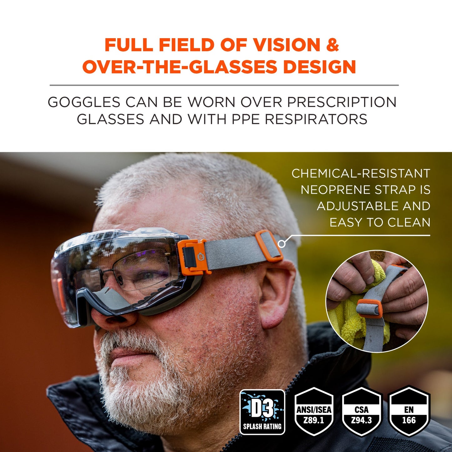 Ergodyne 60302 Skullerz MODI OTG Anti-Scratch & Anti-Fog Safety Goggles with Neoprene Strap