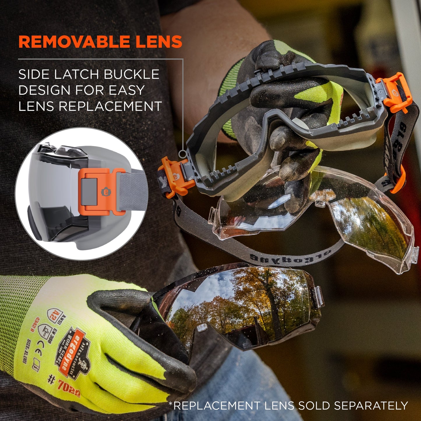 Ergodyne 60302 Skullerz MODI OTG Anti-Scratch & Anti-Fog Safety Goggles with Neoprene Strap