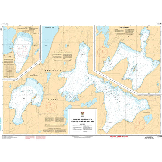 Paradise Clay CAN6030 CHS Chart Manitoulin Island Lakes / Lacs sur Manitoulin Island