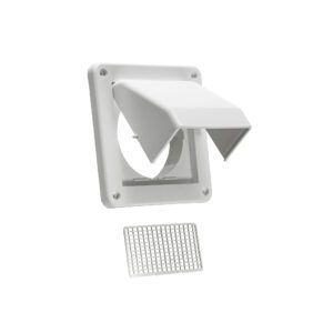 Lambro 604WTP 4 Inch White Plastic Fresh Air Intake Vent (Hood Style) – Removable Screen – (No Damper) – 11 Inch Tail Pipe