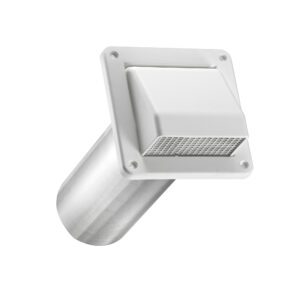 Lambro 604WTP-R 4 Inch White Plastic Fresh Air Wall Intake Vent (Hood Style) – Removable Screen – (No Damper) – 11 Inch Pipe (Retail)