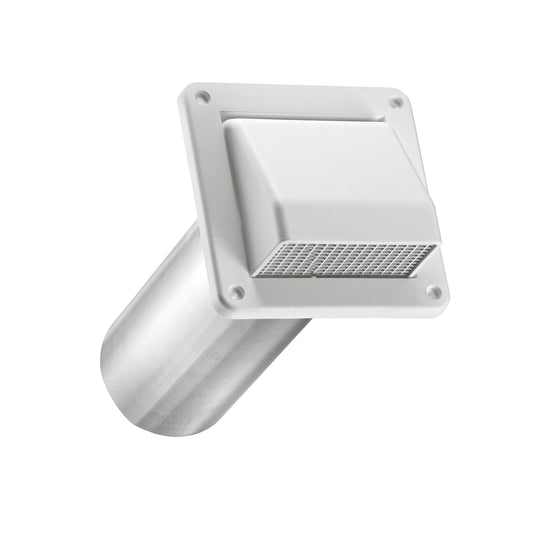 Lambro 604WTP 4 Inch White Plastic Fresh Air Intake Vent (Hood Style) – Removable Screen – (No Damper) – 11 Inch Tail Pipe