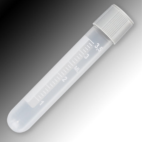 Globe Scientific 6054 Sample Tube 4mL External Threads PP White Graduations & Marking Area Round Bottom