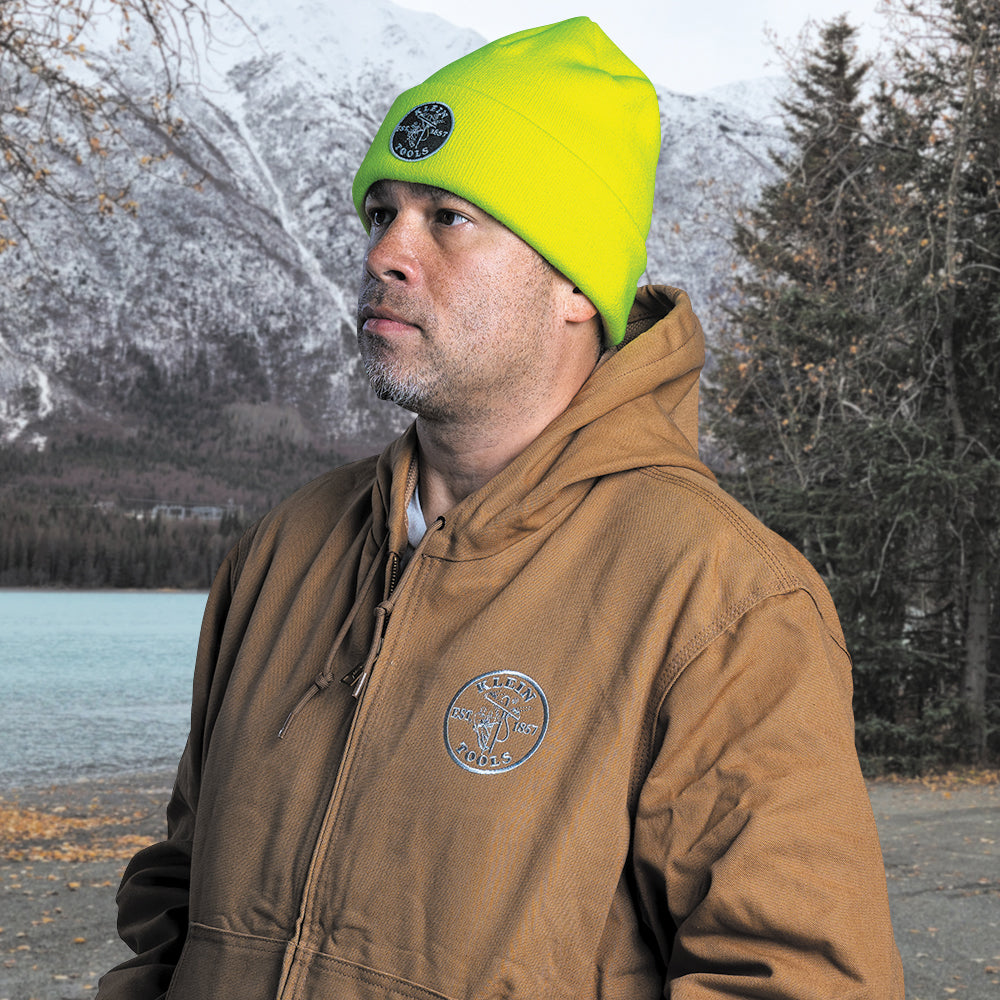 Klein Tools 60568 Heavy Knit Hat, High-Visibility Yellow, Patch Logo