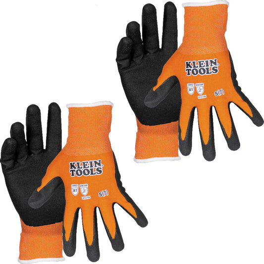 Klein Tools 60579 Knit Dipped Gloves, Cut Level A1, Touchscreen, Small, 2-Pair