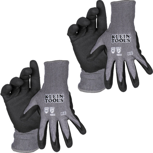 Klein Tools 60584 Knit Dipped Gloves, Cut Level A2, Touchscreen, Medium, 2-Pair