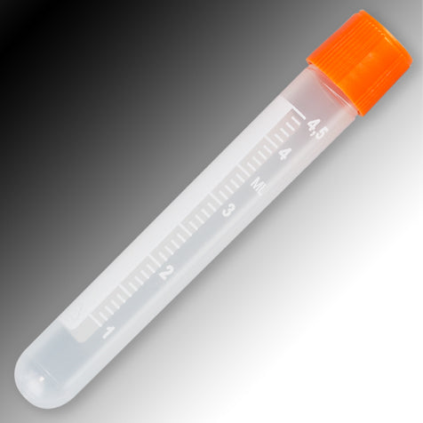 Globe Scientific 6053 Sample Tube 3mL External Threads PP White Graduations & Marking Area Round Bottom Self-Standing