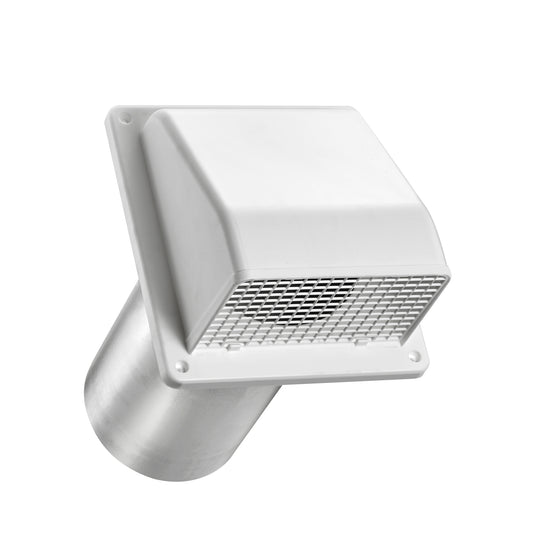 Lambro 606WTP-R 6 Inch White Plastic Fresh Air Wall Intake Vent (Hood Style) – Hinged Screen – (No Damper) – 11 Inch Pipe (Retail)