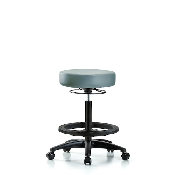 Blue Ridge Ergonomics VHBSO-RG-BF-RC-8822 Rutledge Vinyl Stool without Back - High Bench Height with Black Foot Ring & Casters in Storm Supernova™ Vinyl
