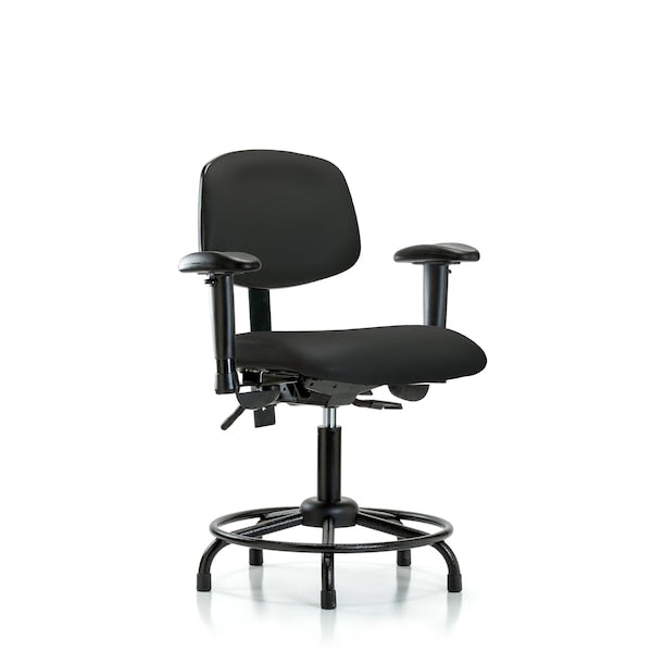 Blue Ridge Ergonomics VDHCH-RT-T0-A1-RG-8540 Rutledge Vinyl Chair - Desk Height with Round Tube Base, Adjustable Arms, & Stationary Glides in Black Trailblazer™ Vinyl