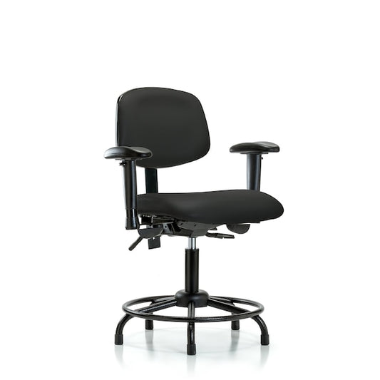 Blue Ridge Ergonomics VDHCH-RT-T0-A1-RG-8540 Rutledge Vinyl Chair - Desk Height with Round Tube Base, Adjustable Arms, & Stationary Glides in Black Trailblazer™ Vinyl