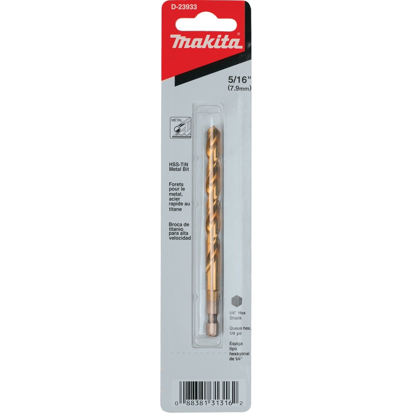 Makita D-23933 5/16" Titanium Coated Drill Bit, 1/4" Hex Shank