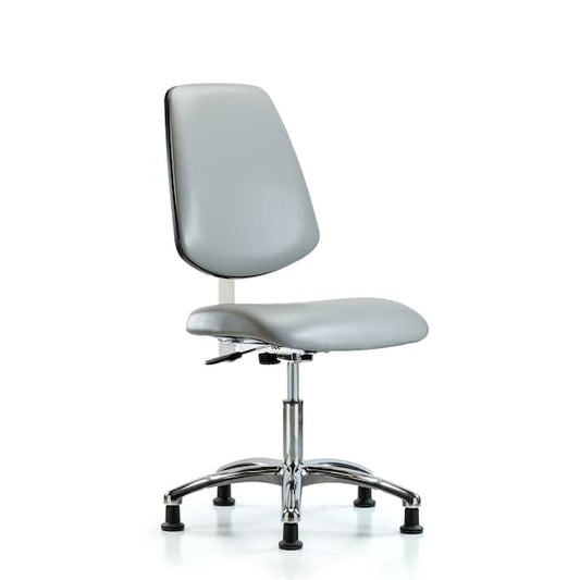 Blue Ridge Ergonomics NCR-VDHCH-MB-CR-T1-A0-RG-8567 Class 100 Vinyl Clean Room Chair - Desk Height with Medium Back, Seat Tilt, & Stationary Glides in Dove Trailblazer™ Vinyl