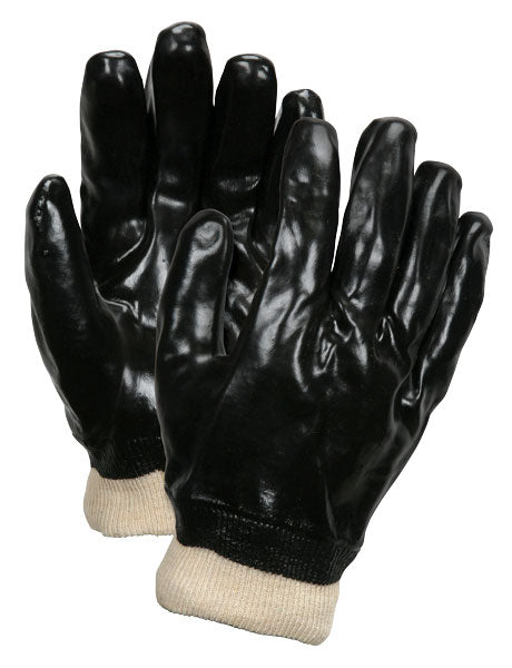 MCR Safety 6100 PVC Coated Work Gloves Single Dipped with Smooth Black PVC Soft Interlock Lining Comfortable Knit Wrist (1 DZ)