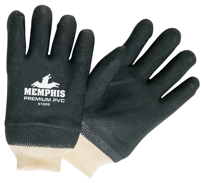 MCR Safety 6100S Premium PVC Coated Work Gloves Double Dipped with Sandy Black PVC Soft Interlock Lining Comfortable Knit Wrist (1 DZ)