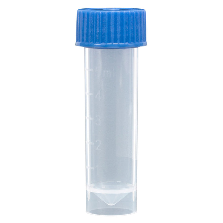 Globe Scientific 6102S Transport Tube 10mL with Attached White Screw Cap STERILE PP Round Bottom Self-Standing 25/Bag 20 Bags/Case
