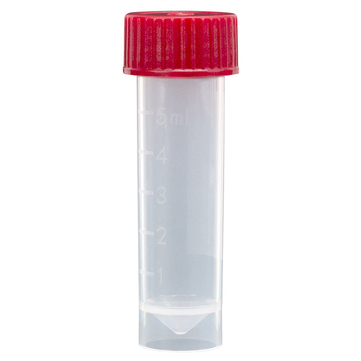 Globe Scientific 6102S Transport Tube 10mL with Attached White Screw Cap STERILE PP Round Bottom Self-Standing 25/Bag 20 Bags/Case