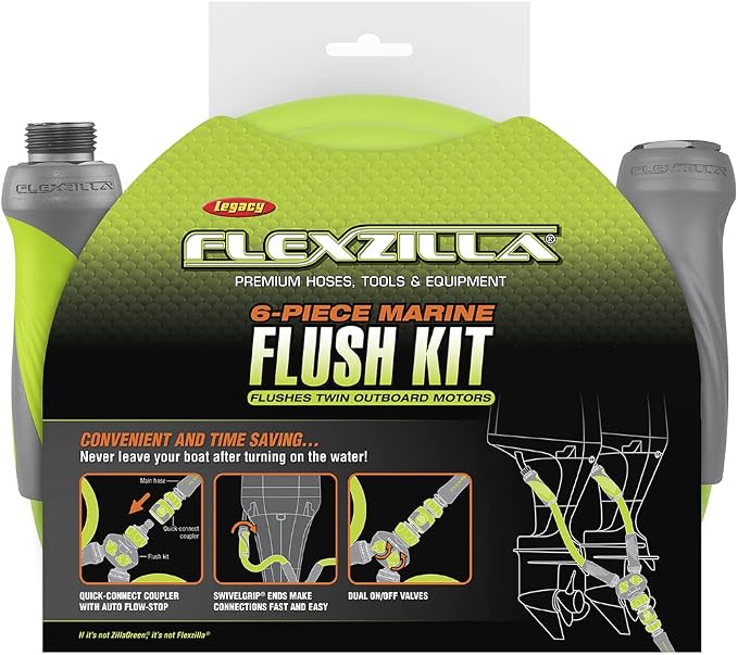 FlexZilla HFZGSK01 Marine Twin Outboard Flush Kit, 6-Piece 5/8" x 3/4" - 11 1/2 GHT Fittings
