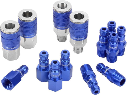 ColorConnex A72458C Coupler and Plug Kit, 14-Piece, Type C, 1/4" Body, 1/4" NPT, Blue