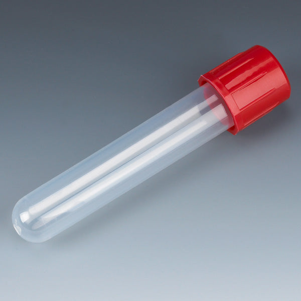 Globe Scientific 6152 Test Tube with Attached Red Screw Cap 16 x 100mm (10mL) PS STERILE Individually Wrapped