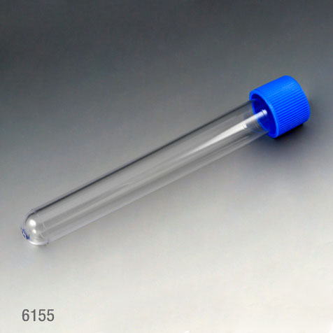 Globe Scientific 6155 Test Tube with Separate Blue Screw Cap 16 x 120mm (15mL) PS 125/Bag 8 Bags/Unit