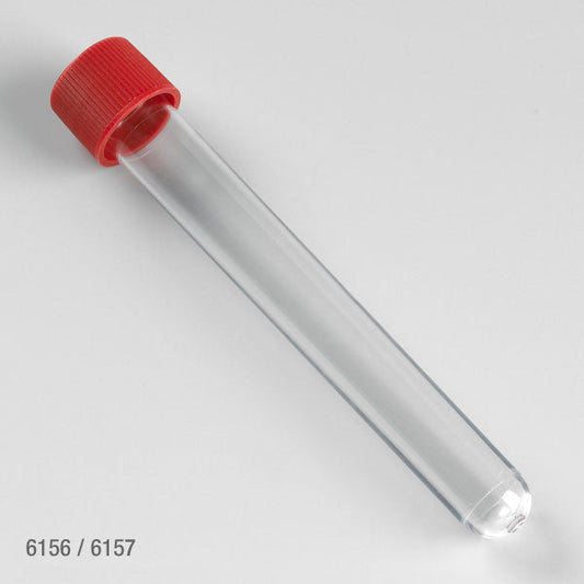 Globe Scientific 6157 Test Tube with Attached Red Screw Cap 16 x 120mm (15mL) PS STERILE Individually Wrapped