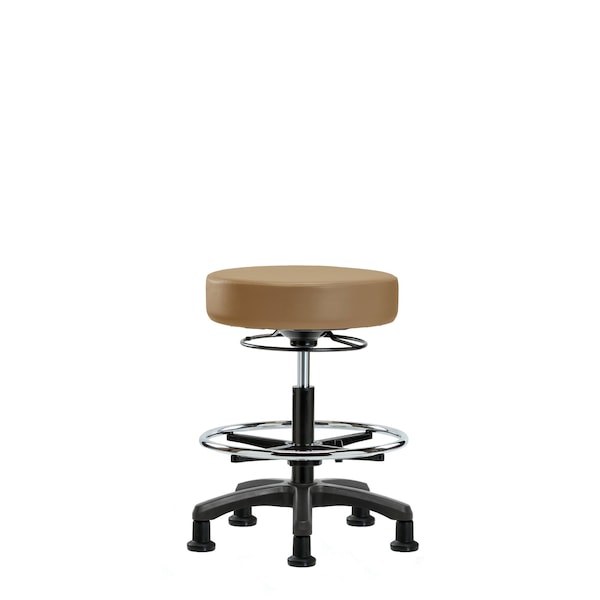 Blue Ridge Ergonomics VMBMS-RG-CF-RG-8584 Vinyl Mini-Stool - Medium Bench Height with Chrome Foot Ring & Stationary Glides in Taupe Trailblazer™ Vinyl