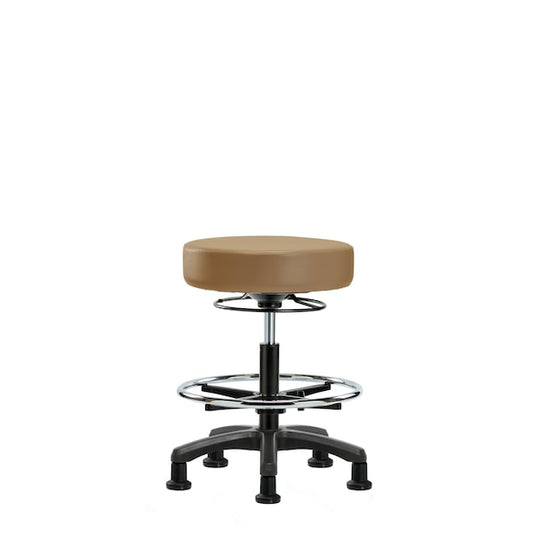 Blue Ridge Ergonomics VMBMS-RG-CF-RG-8584 Vinyl Mini-Stool - Medium Bench Height with Chrome Foot Ring & Stationary Glides in Taupe Trailblazer™ Vinyl