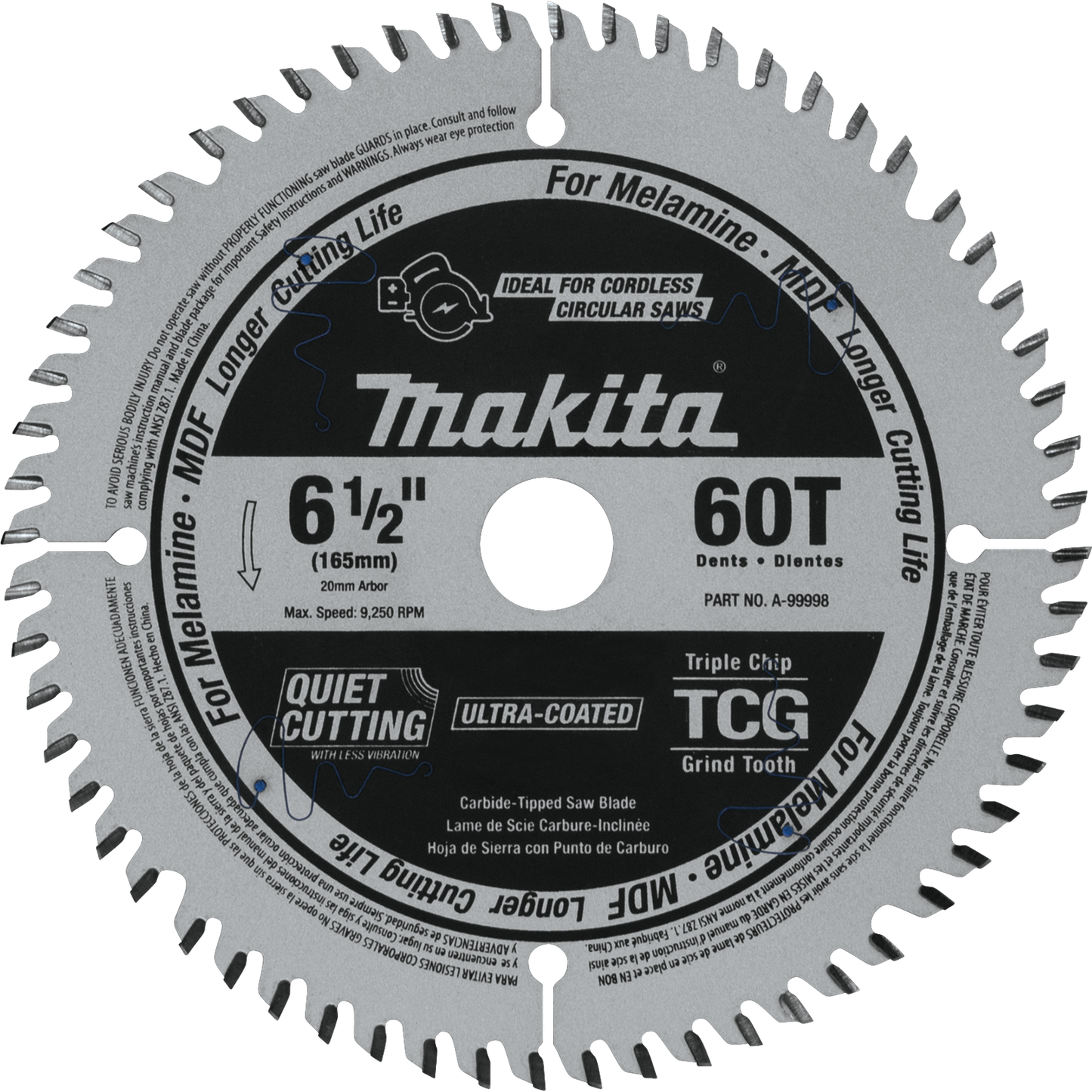 Makita A-99998 6‘1/2" 60T (TCG) Carbide‘Tipped Cordless Plunge Saw Blade