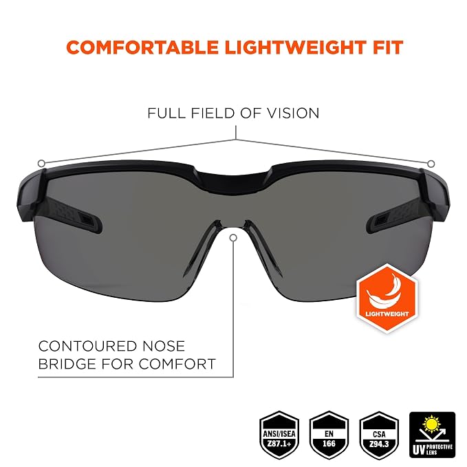 Ergodyne 50067 Skullerz DELLENGER Enhanced Anti-Fog & Scratch-Resistant Safety Glasses // Sunglasses with Adjustable Temples