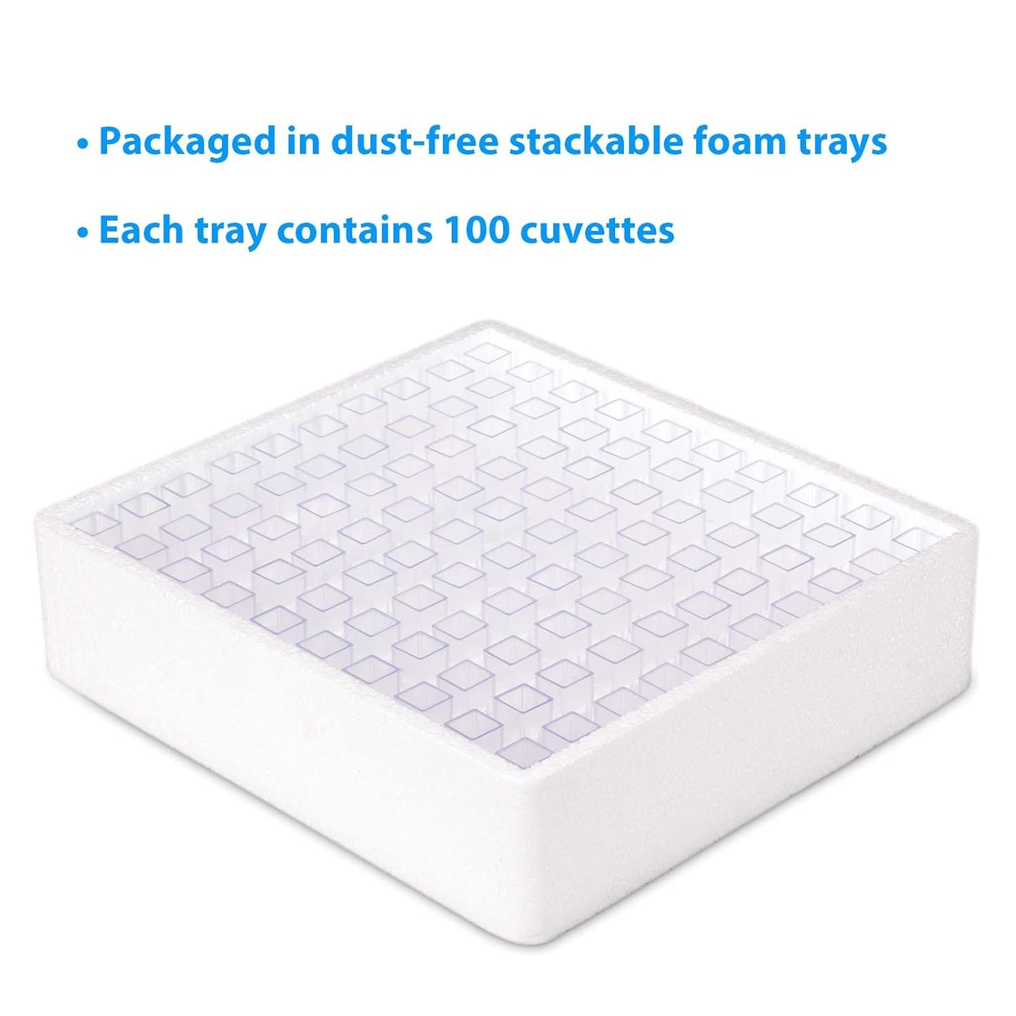 Globe Scientific 111137 Cuvette Spectrophotometer Square 4.5mL (10mm) PS 4 Clear Sides 100/Tray 5 Trays/Unit