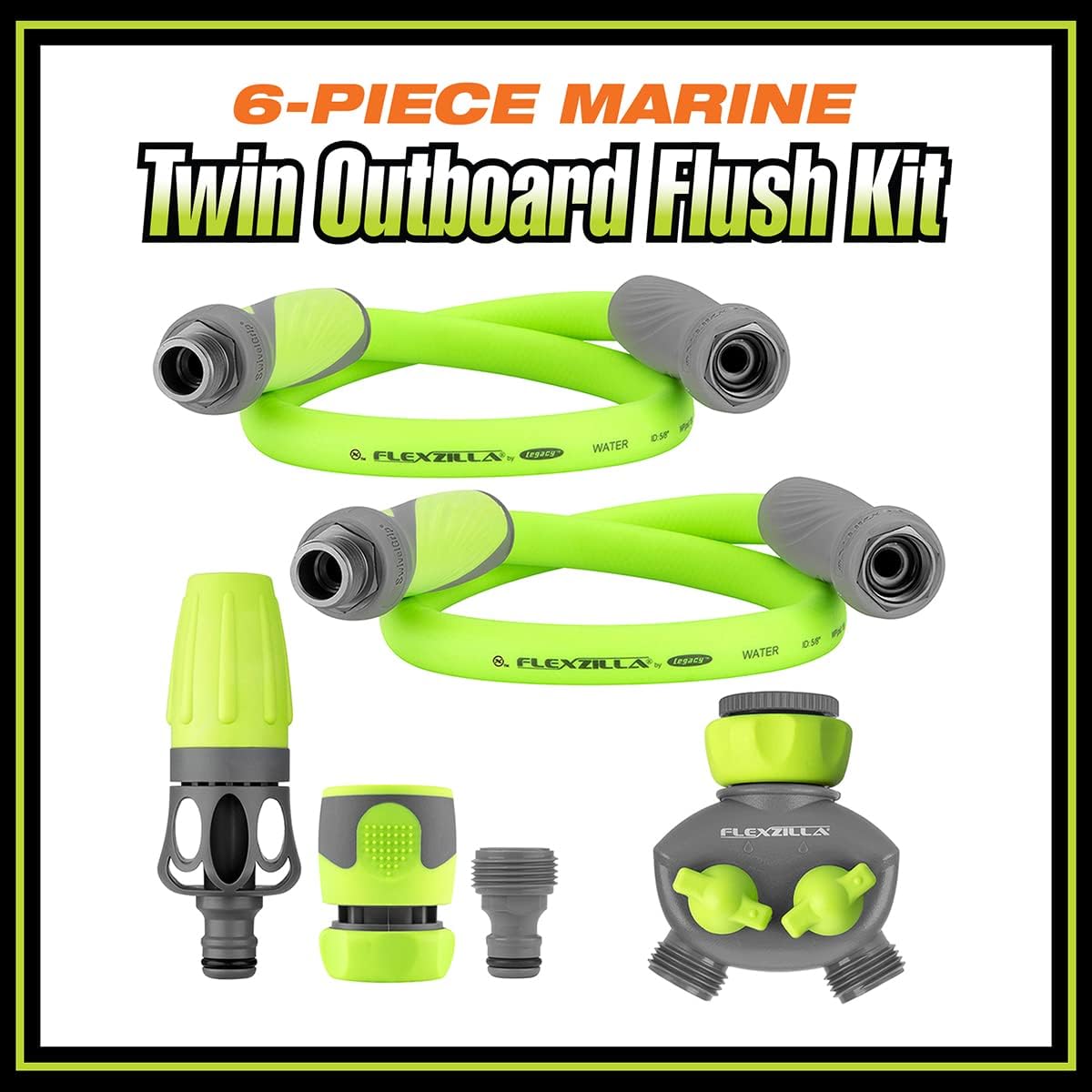 FlexZilla HFZGSK01 Marine Twin Outboard Flush Kit, 6-Piece 5/8" x 3/4" - 11 1/2 GHT Fittings