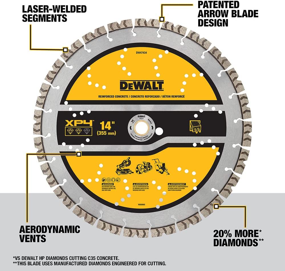 Dewalt DW47434 Xp4 Reinforced Concrete Segmented Diamond Blade