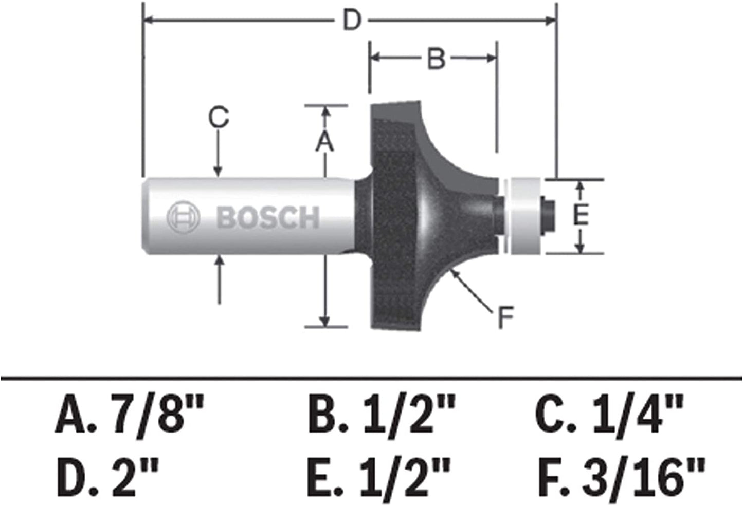 Bosch 85293MC 3/16 In. X 1/2 In. Carbide-Tipped Roundover Router Bit