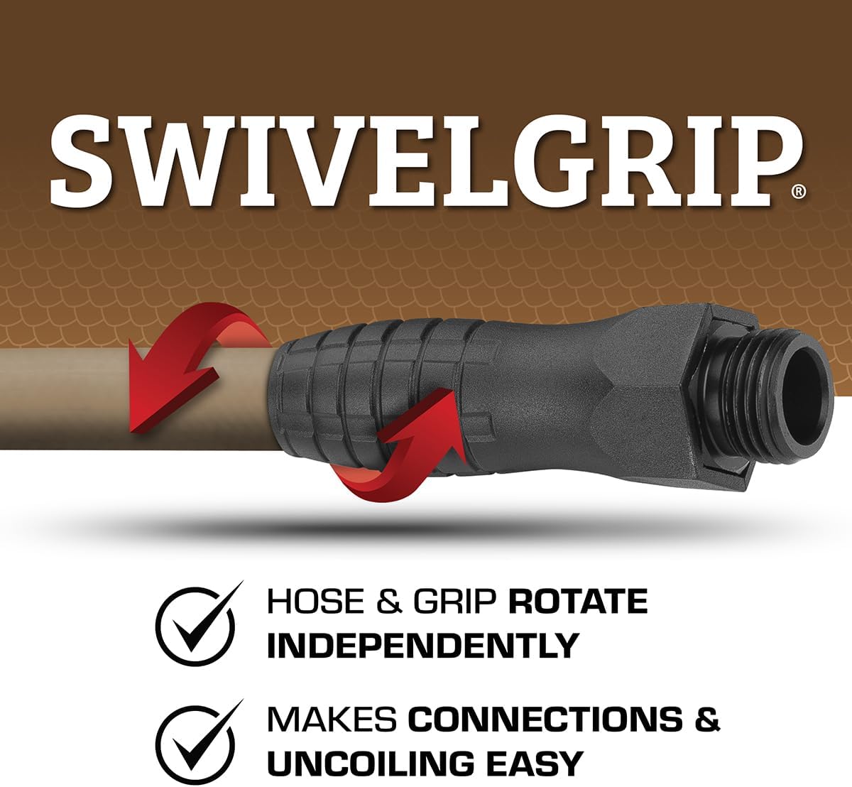 Colors HFZC525BRS-E SwivelGrip® Garden Hose, 5/8" x 25', 3/4" - 11 1/2 GHT Fittings, Brown Mulch