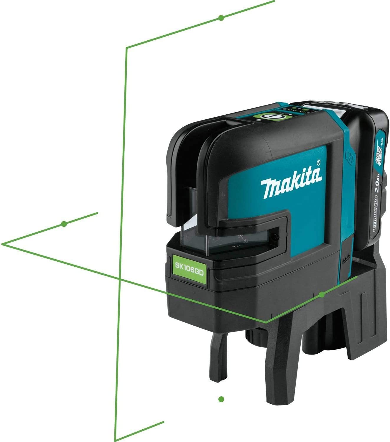 Makita SK106GDNAX 12V max CXT® Lithium‘Ion Cordless Self‘Leveling Cross‘Line/4‘Point Green Beam Laser Kit (2.0Ah)