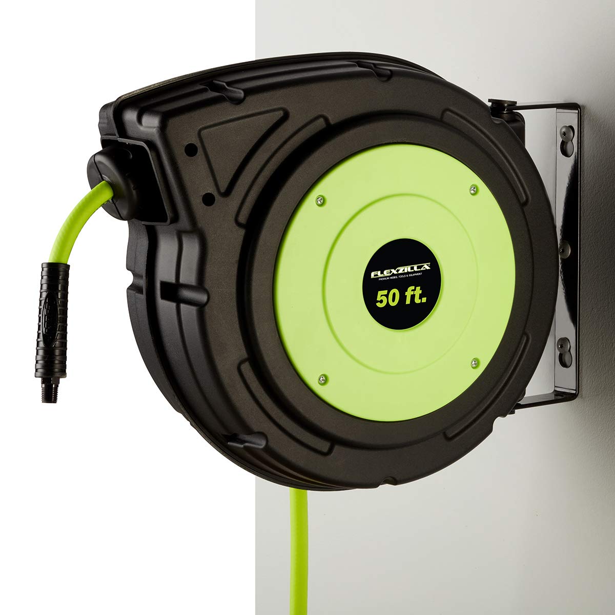 FlexZilla L8250FZ Enclosed Plastic Retractable Air Hose Reel, 3/8" x 50'