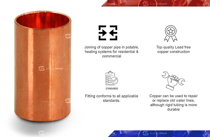 Everflow PPCL0150 1.5 Copper Coupling - No Stop, P x P, 1-1/2'' x 1-1/2''