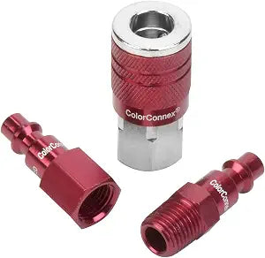 ColorConnex A73452D-CA Coupler and Plug Kit, 3-Piece, Type D, 1/4" Body, 1/4" NPT, Red