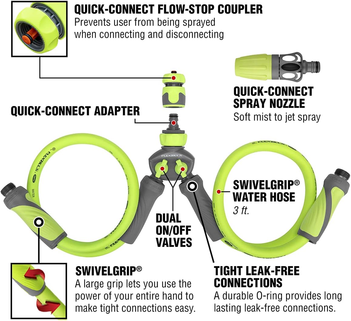 FlexZilla HFZGSK01 Marine Twin Outboard Flush Kit, 6-Piece 5/8" x 3/4" - 11 1/2 GHT Fittings