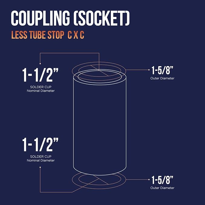 Everflow PPCL0150 1.5 Copper Coupling - No Stop, P x P, 1-1/2'' x 1-1/2''
