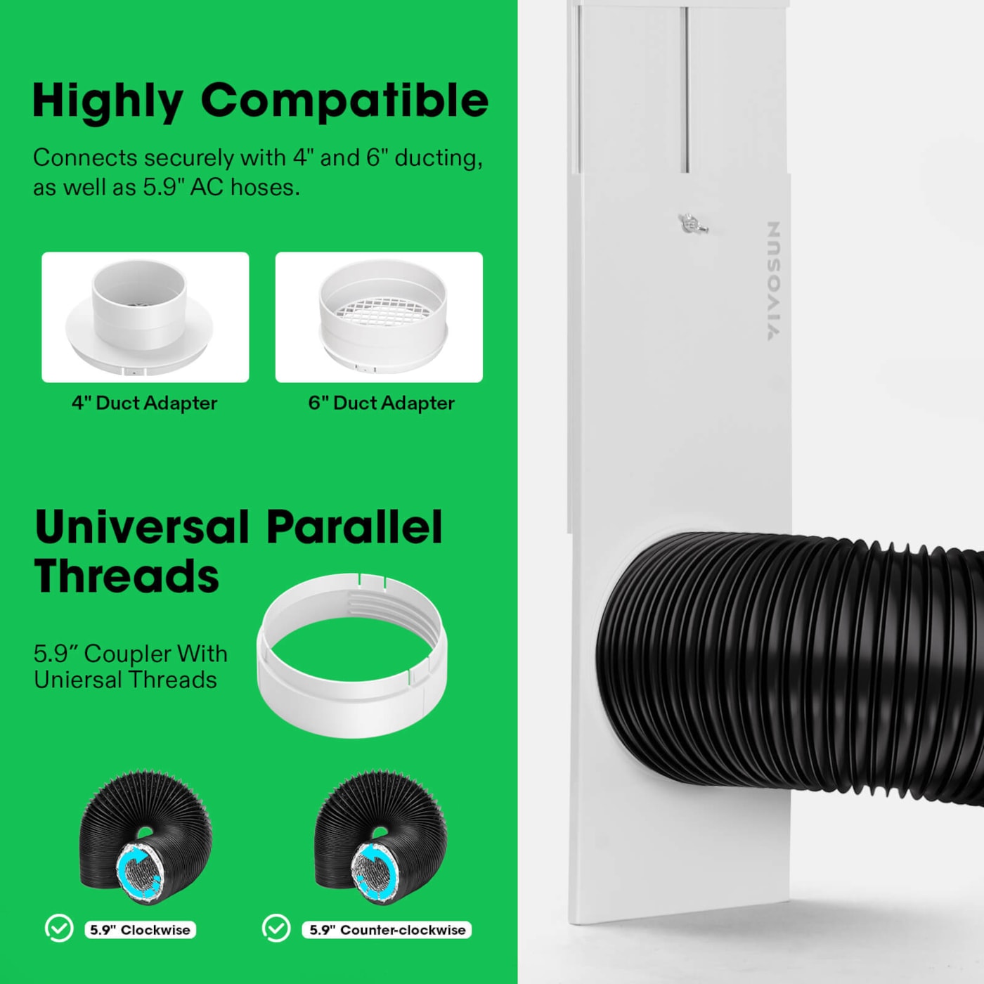 Vivosun Window Duct Kit, Portable AC Window Seal Kit, Fit with 4”/6” Ducting & 5.9” Hose