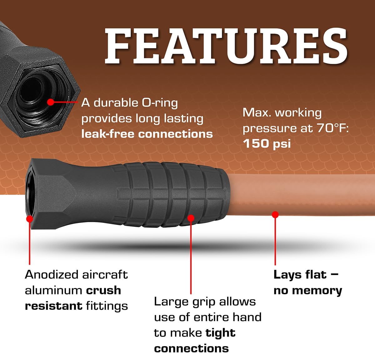 Colors HFZC510TCS-E SwivelGrip® Garden Hose, 5/8" x 10', 3/4" - 11 1/2 GHT Fittings, Red Clay