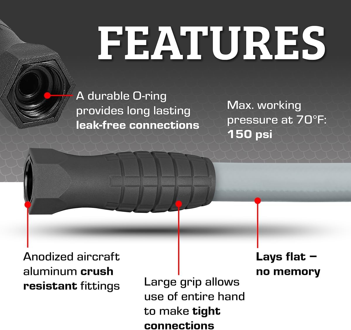 Colors HFZC550GYS-E SwivelGrip® Garden Hose, 5/8" x 50', 3/4" - 11 1/2 GHT Fittings, Slate Grey