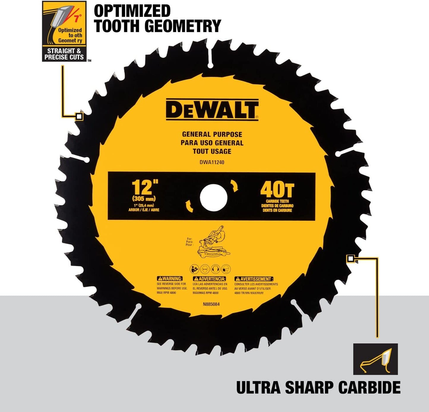 Dewalt DWA11240 12 In General Purpose Saw Blade (40 Tooth)